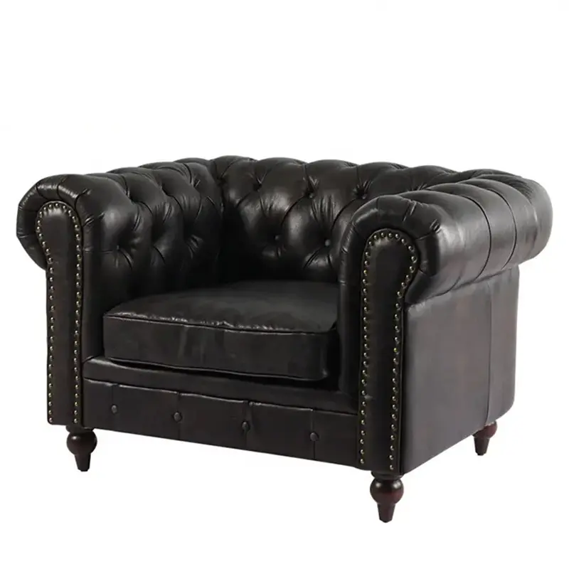 Hotel furniture 3 seater sofa and armchair club chairs for living room modern single seat black leather chesterfield chair