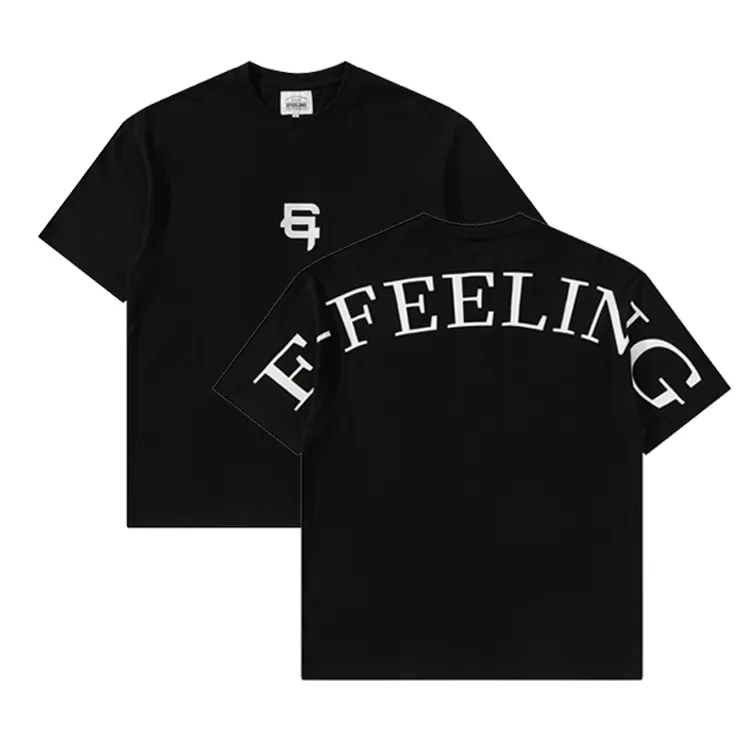 Camisetas de gran tamaño de Hip Hop, camisas con logotipo bordado, personalizado, hombro caído, color negro