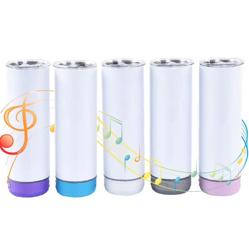 Usa Magazijn 20 Oz Usb Opladen Wit 20 Oz Sublimatie Waterfles Speaker Muziek Cup Tumbler Voor Warmte Pers Afdrukken