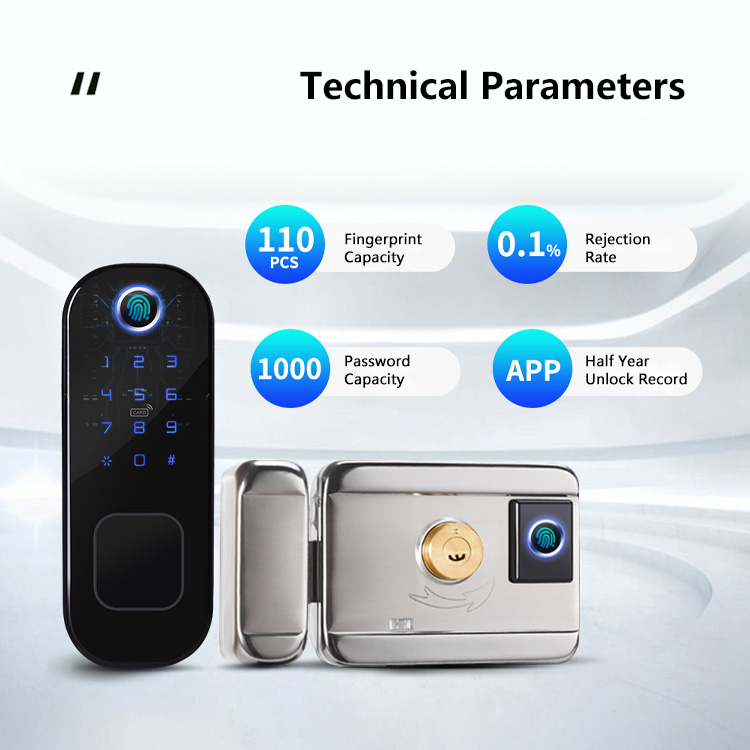 Tediton WIFI Safe Gate Push Pull Combination Fingerprint Smart Digital Lock by Tuya APP
