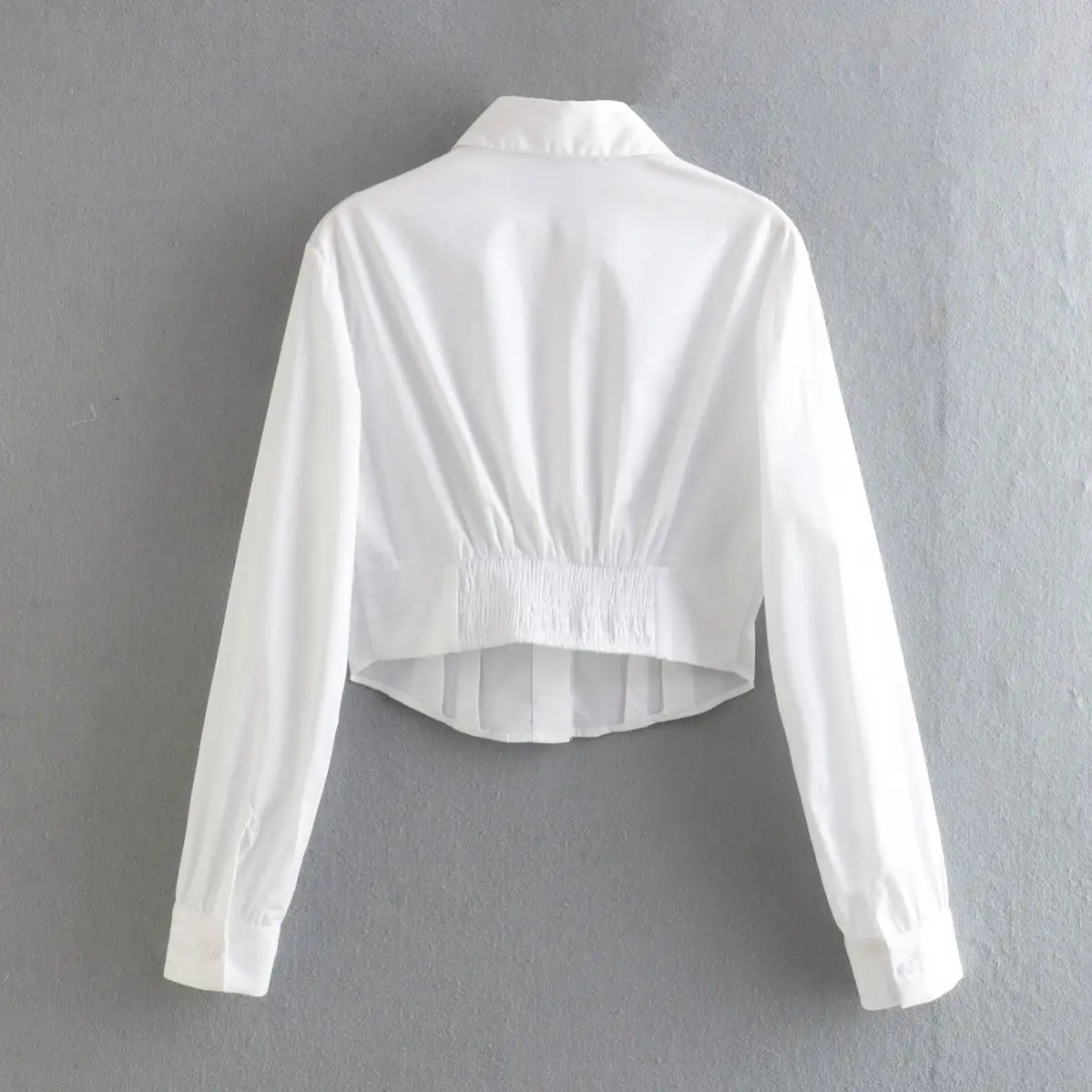 Blusa de manga larga estilo corsé para mujer, camisa femenina de color blanco liso, estilo clásico, a la moda, w105