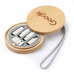 多USB适配器套件竹储物盒快速充电口袋电缆套件转换器USB C至C型/微型适配器礼品 - Product Image 1
