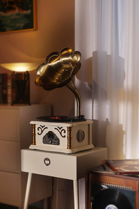 Handmade 12V <strong>Input</strong>/USB <strong>Output</strong> Audio <strong>Video</strong> Accessory Blue Alloy Horn Vinyl Record Player Wood Protective Coating Sprayed - Product Image 4