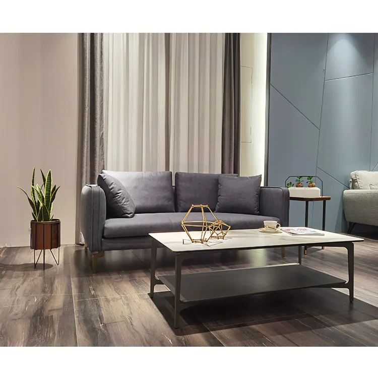 Petit canapé de salon bleu 3 places, canapés d'angle d'intérieur en cuir PU, meubles de haute qualité