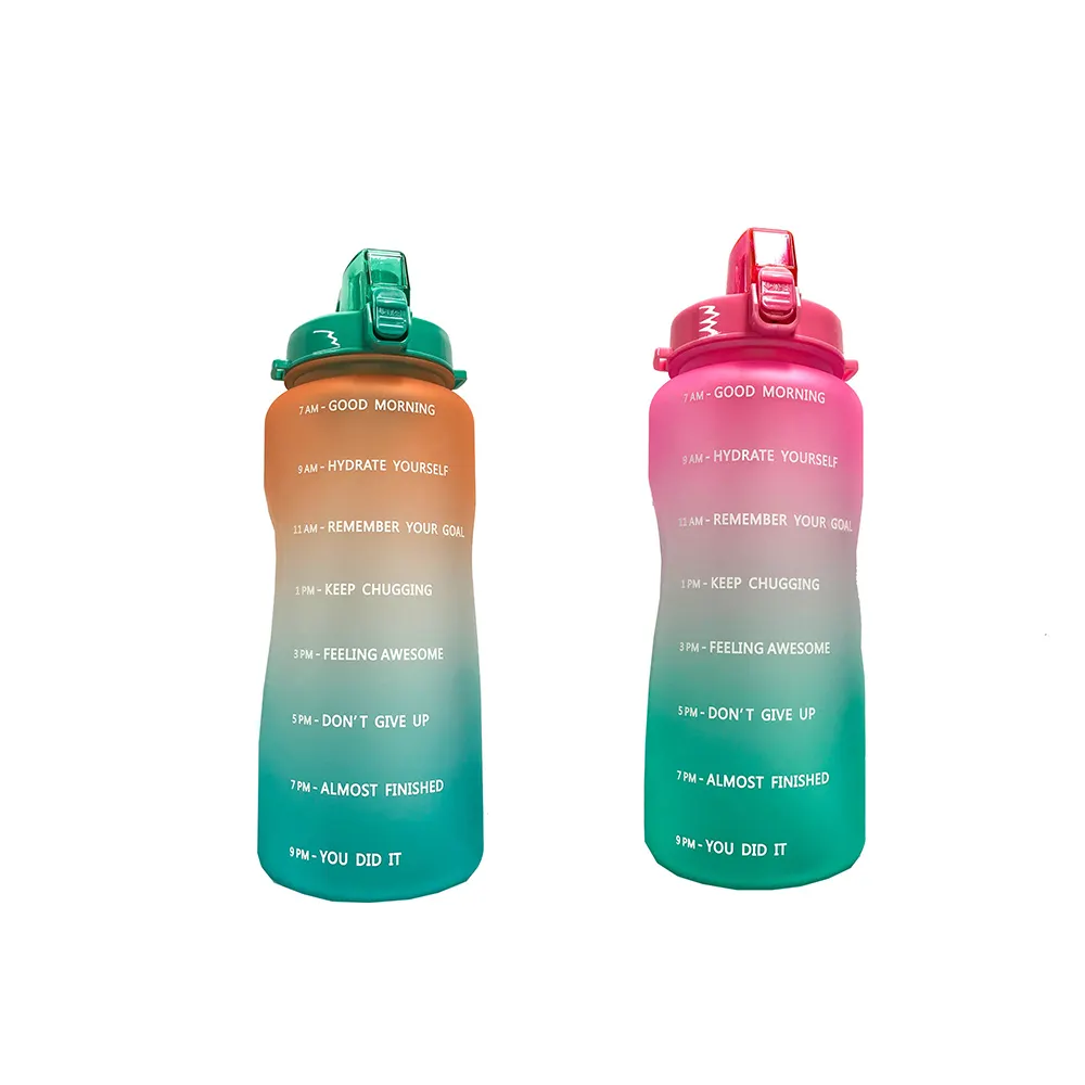 Jarra de medio galón con gradiente, libre de BPA, a prueba de fugas, botellas de agua de tritán motivacionales de 64 oz con marcador de tiempo