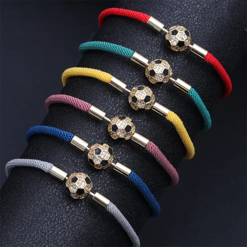 Braccialetti di gioielli di moda milano regolabile bracciale di corda fatto a mano diamante calcio ciondolo bracciale di calcio