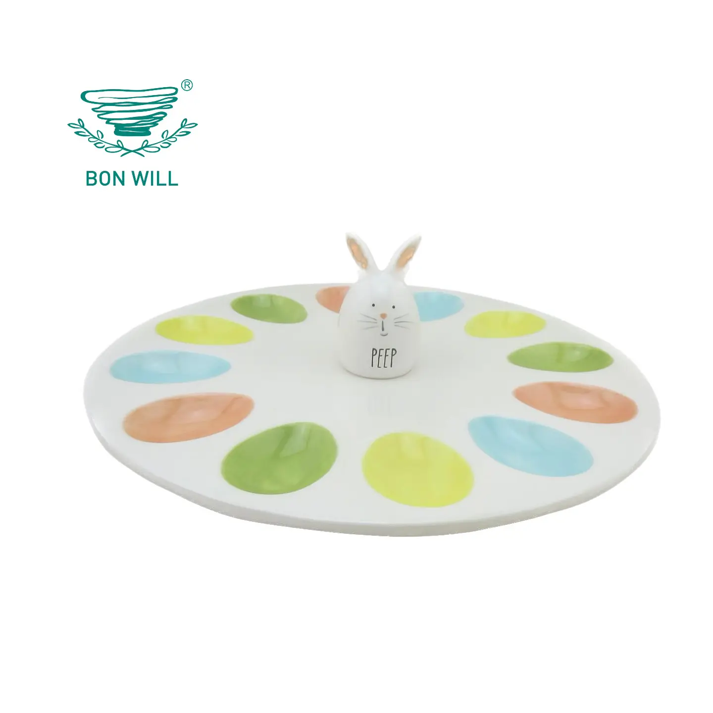 Bonwill Macaron Bunny piatto di uova in ceramica dipinto a mano per la decorazione e il regalo di pasqua