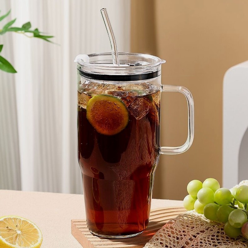 Tasse à thé transparente en verre borosilicate haute qualité + couvercle à bordure noire