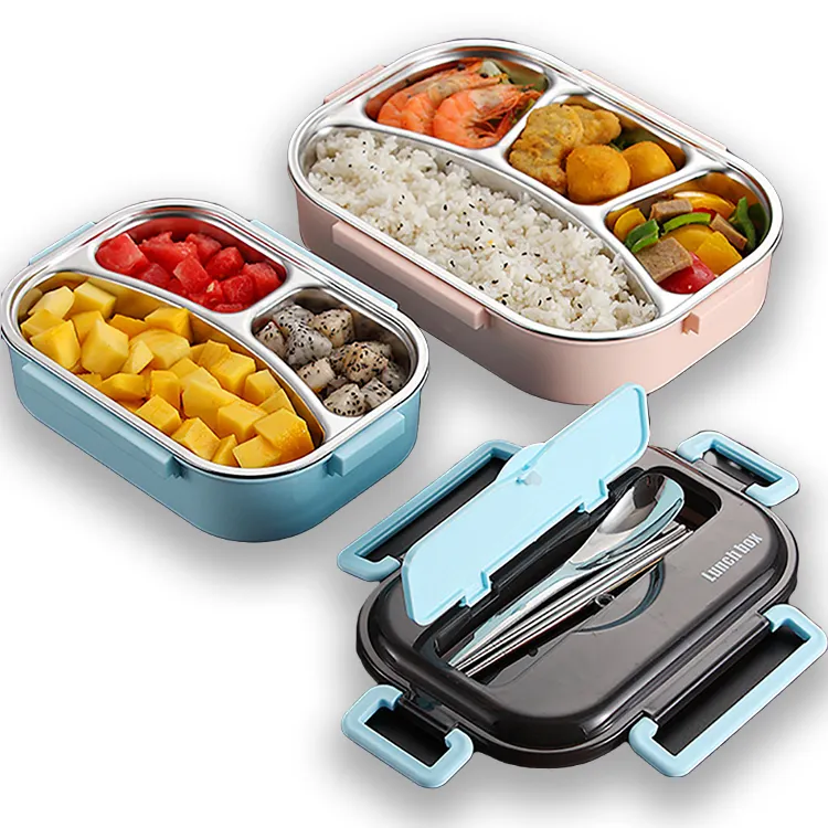 Almoço bento de aço inoxidável com talheres com compartimentos que são selados e à prova d' água envio direto fornecedores chinesas