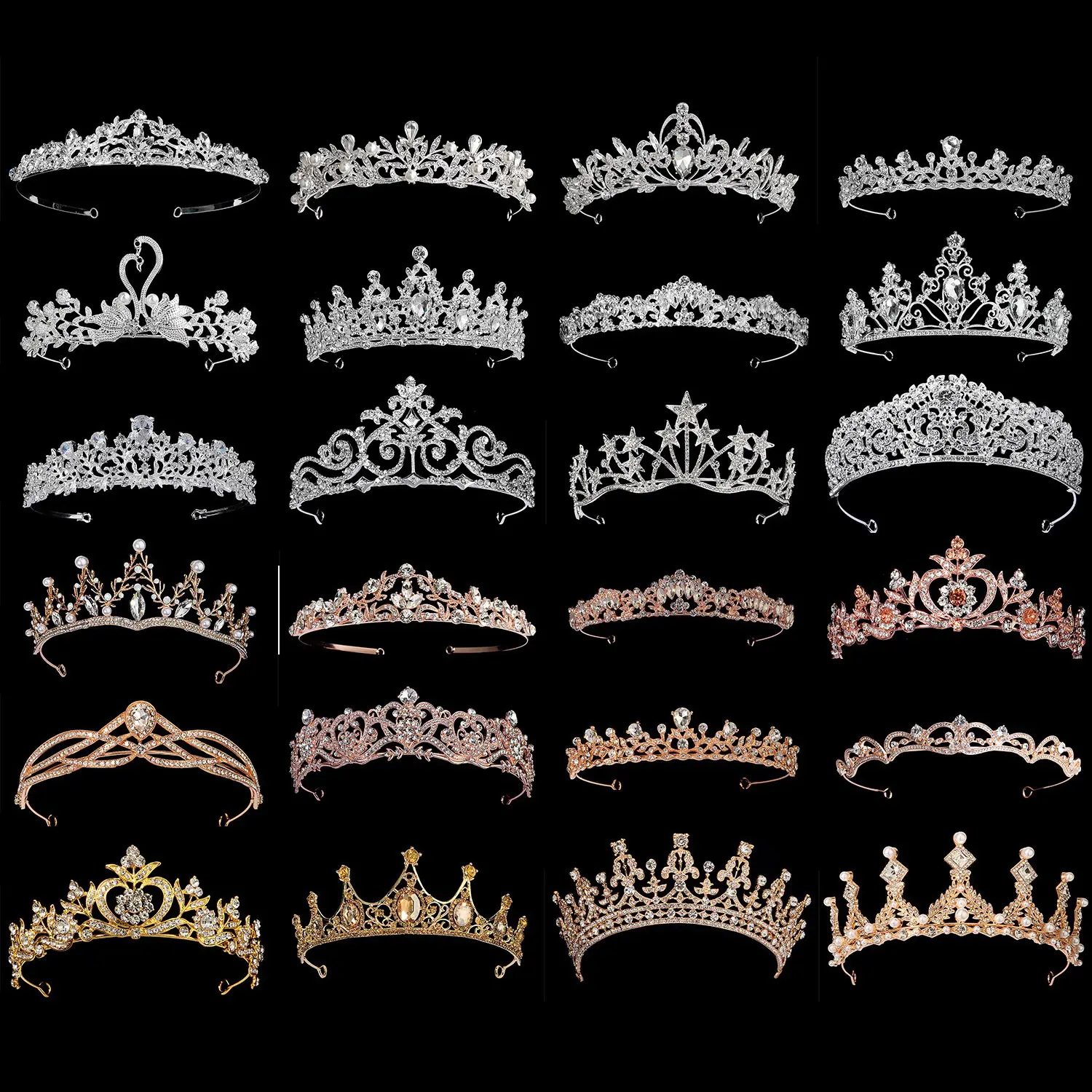 Grosir mahkota cahaya Putri perak mewah Tiara kepala berlian imitasi kontes pesta mutiara wanita
