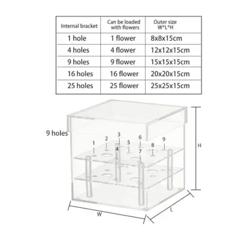 Caixa de acrílico para presente, caixa de armazenamento artesanal de acrílico transparente com 4 furos para flor, dia dos namorados, casamento, caixa de rosa