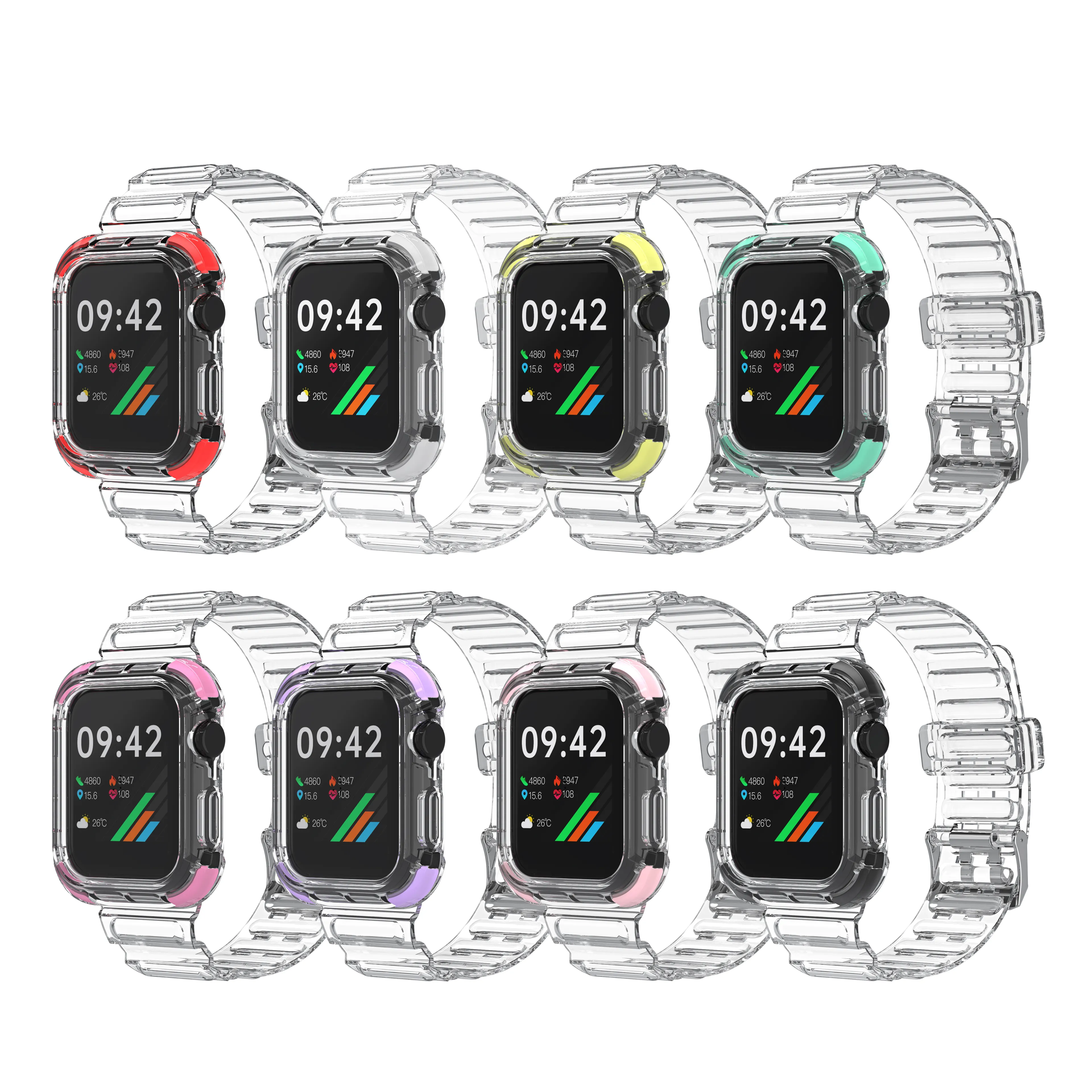 Nuovo cinturino per orologio sportivo TPU PC cinturino da polso trasparente cinturini per orologi custodia protettiva per Apple Watch tutte le serie