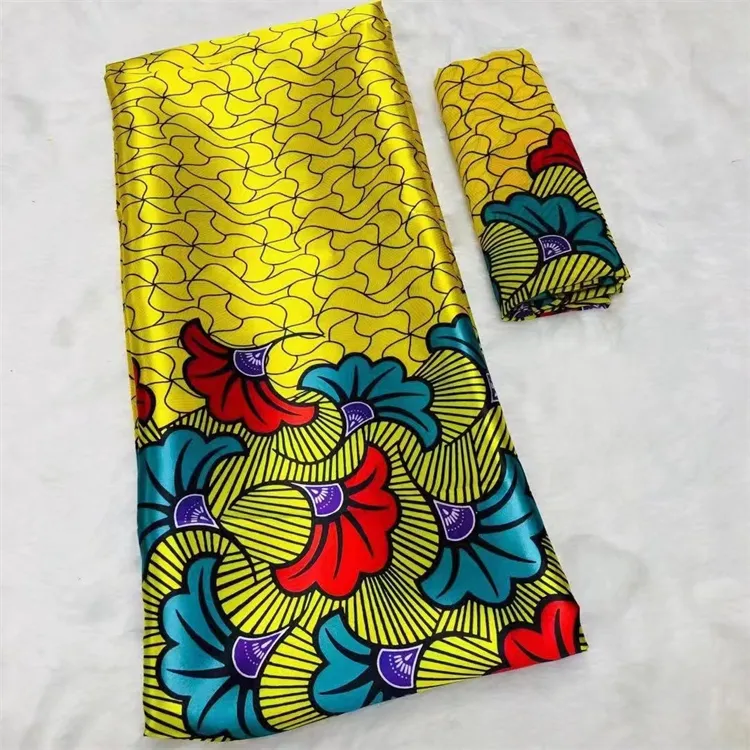 الجملة الرقمية الأفريقي الشمع المطبوعة 100% الحرير قماش ساتان متمدد في الأسهم الحرير النسيج لفستان أفريقي