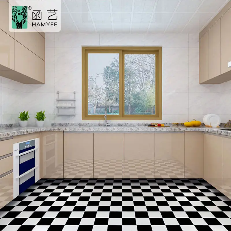 hanyi black and white non-slip floor paper flooring roll vinyl pvc floor sticker