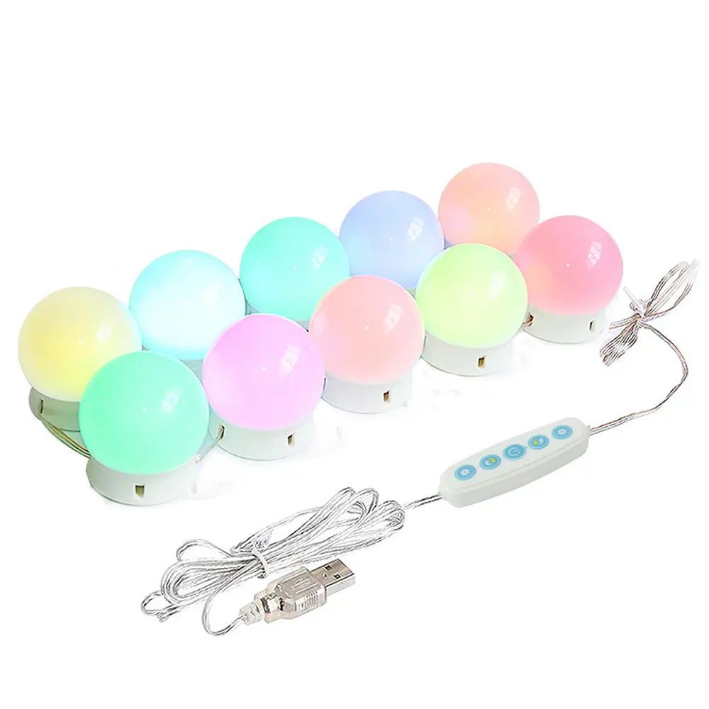 2020 Hollywood Table Bathroom Smart Touch Control RGB Dimmable Light Decorative 10PCS Blub USB Makeup Mirror With Lights