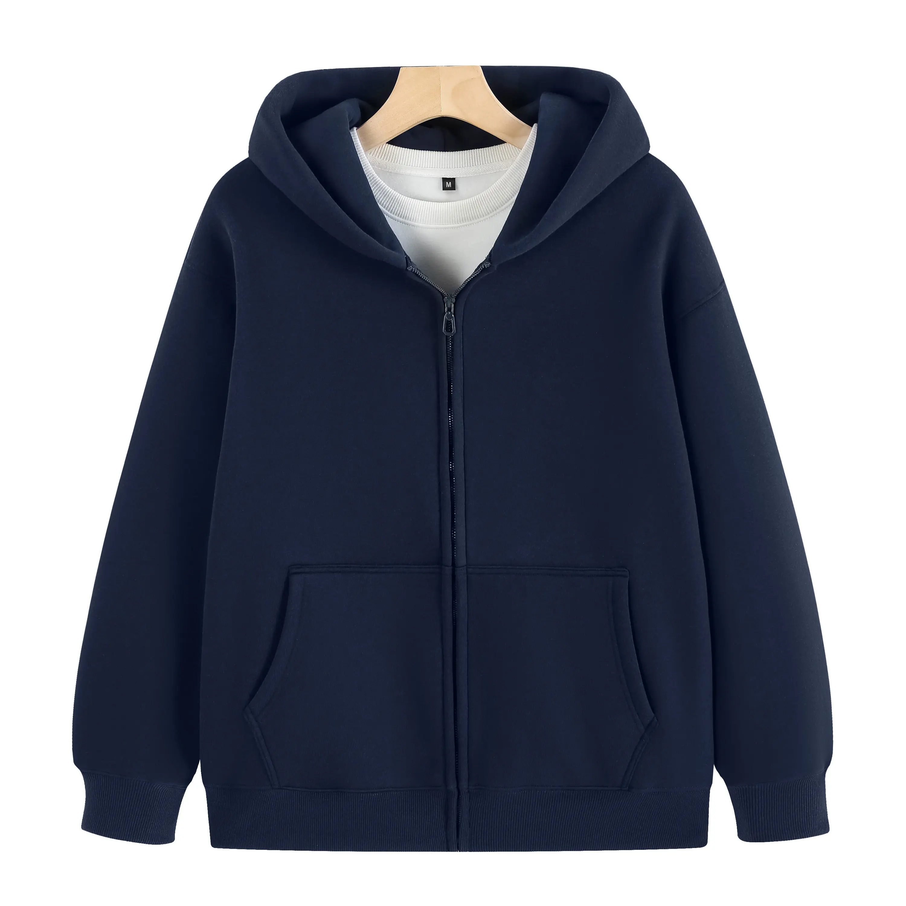 Herren 100 % Baumwolle 500 gsm blanko schwergewicht Reißverschluss hoodies einfarbig mit individuellem Logo Großhandel bestickte Hoodies