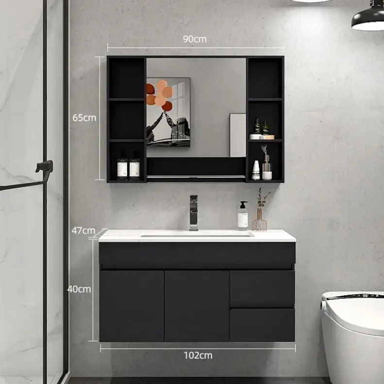 Armadio moderno Vanità Con Doppio/Singolo Bacino Stile Lavello Parete A Specchio Mobili IN PVC Bagno In Legno Vanità