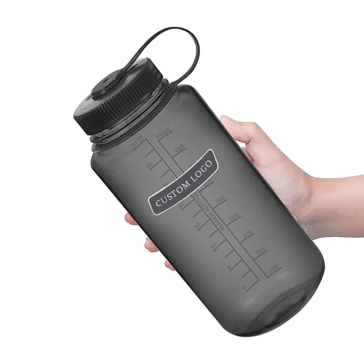 Пользовательский логотип 32 унции 32 унции, Спортивная прозрачная пластиковая бутылка для питьевой воды с широким горлышком и крышкой, без BPA