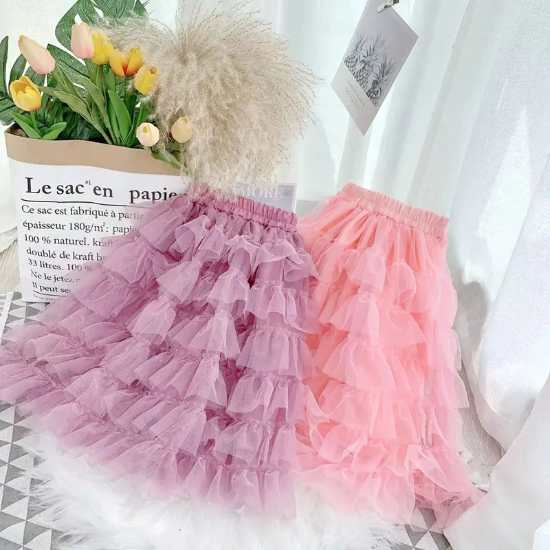 2022 Sommer Tutu Röcke für kleine Mädchen solide rosa lila Ballkleid Kleider Kleinkind lässig Outfits AHNJ1619033