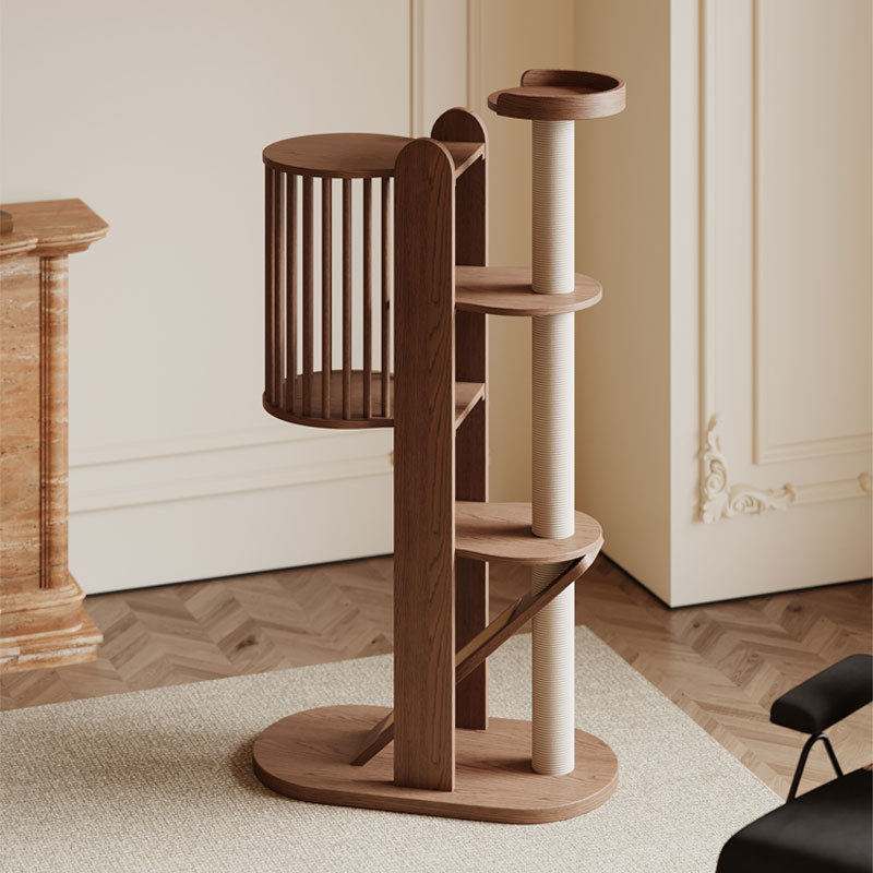 Multi-layered space capsule small cat tree walnut color A