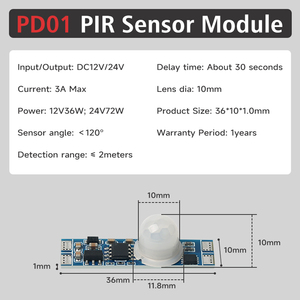 Wholesale DC12V/24V 30s/60s Delay Time Smart Body <strong>Sensor</strong> <strong>Switch</strong> Automatic ON/OFF PIR <strong>Sensor</strong> for LED Light - Product Image 2