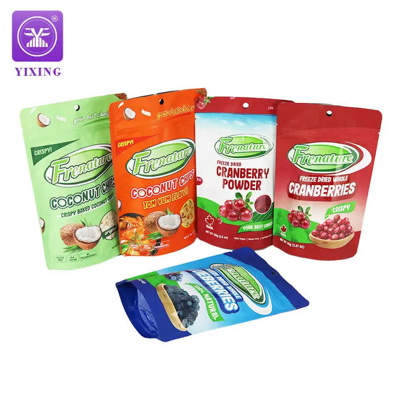 Alimentos de plástico liofilizados Fresa Frutas Dulces Café y té Snack Packaging Stand up Frozen Bag