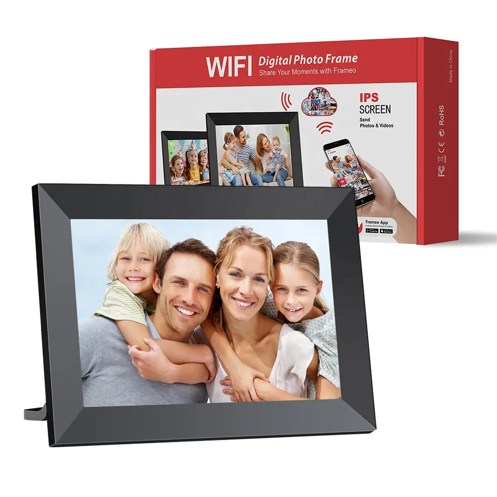 Cadre photo numérique WiFi 10 pouces version 32G avec écran tactile, facile à partager des photos ou des vidéos via l'application Frameo