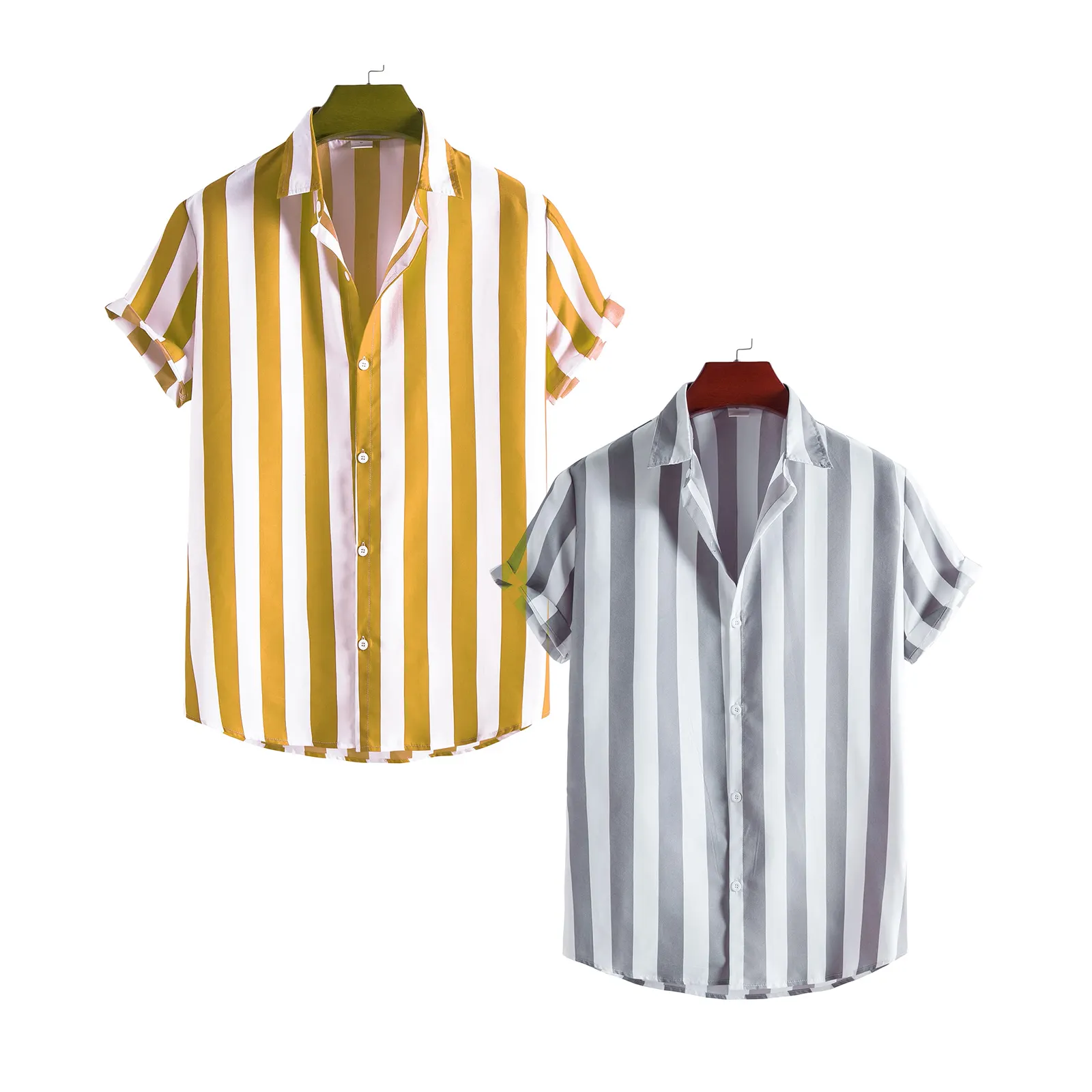 Regular Fit Non-Stretch 95% Polyester 5% Spandex Herren Vertikal streifen Button Up Shirt Summer Seaside Hawaiian Shirts
