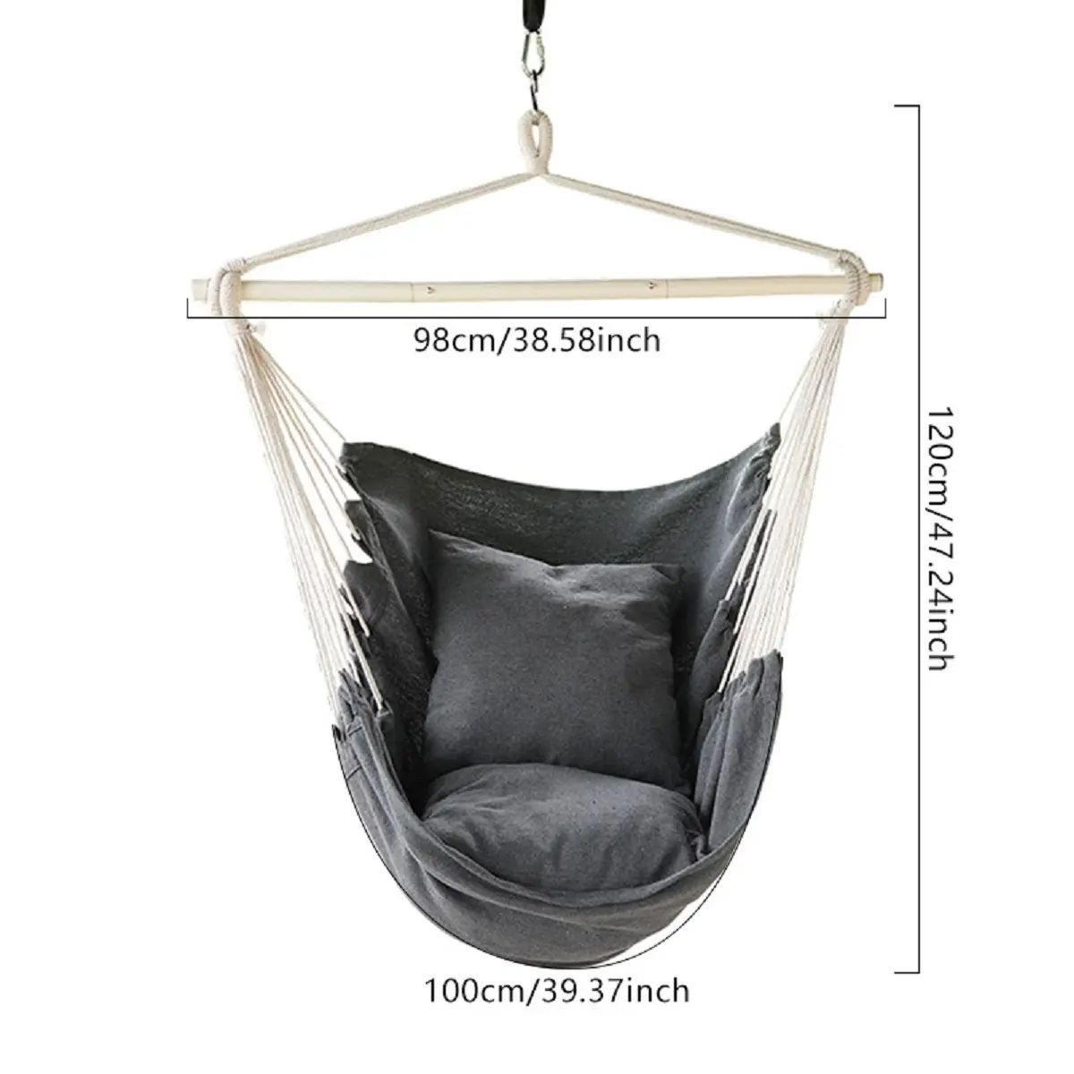 Iron bar gray canvas swing hammock hanging chair
