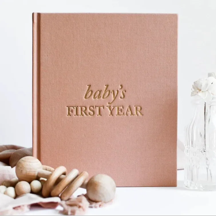 Custom Linen Cover Newborn Album Memory Book Milestone Journal Baby First Year Memory Book