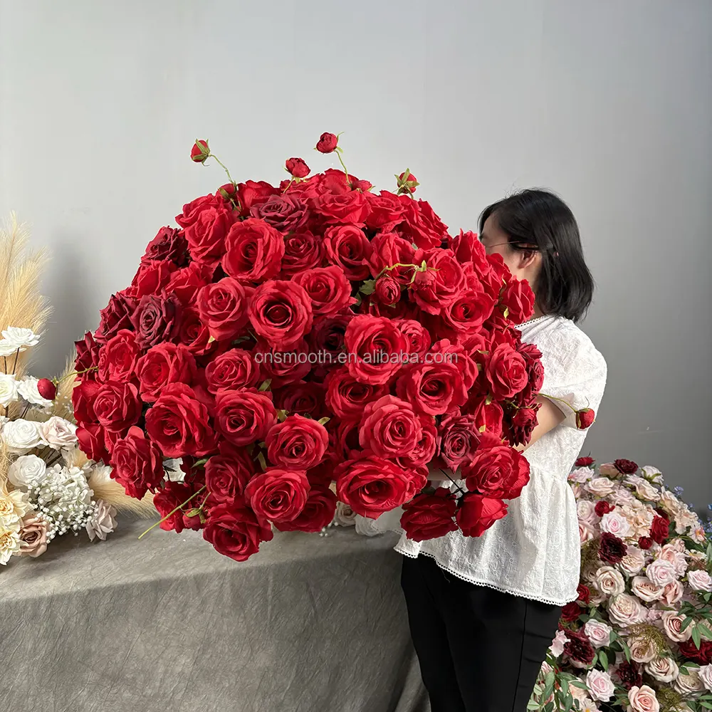 El más vendido Bola de flor de Rosa roja grande realista centro de mesa de boda flor de Rosa artificial para decoración de fiesta de eventos