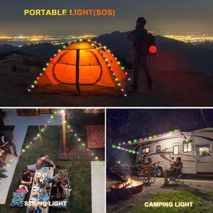 RGB USB y carga solar Cadena de luz LED de doble potencia Control de aplicación inteligente Cadena de luz impermeable para acampar al aire libre