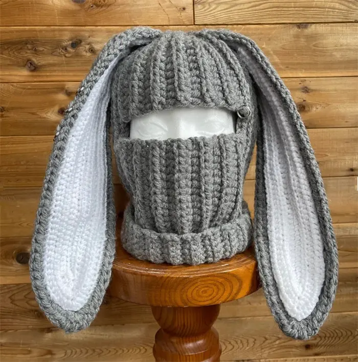 Bonnet épais et chaud pour l'hiver 2022, casquette épaisse et au Crochet, accessoire drôle avec oreilles de lapin, ballon, mignon et à grandes oreilles, S8536