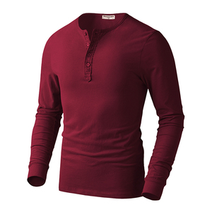 Henley yaka tasarım <span class=keywords><strong>V</strong></span> boyun düğmesi boş % 100% pamuk erkek rahat tam uzun kollu t Shirt erkekler için OEM ODM