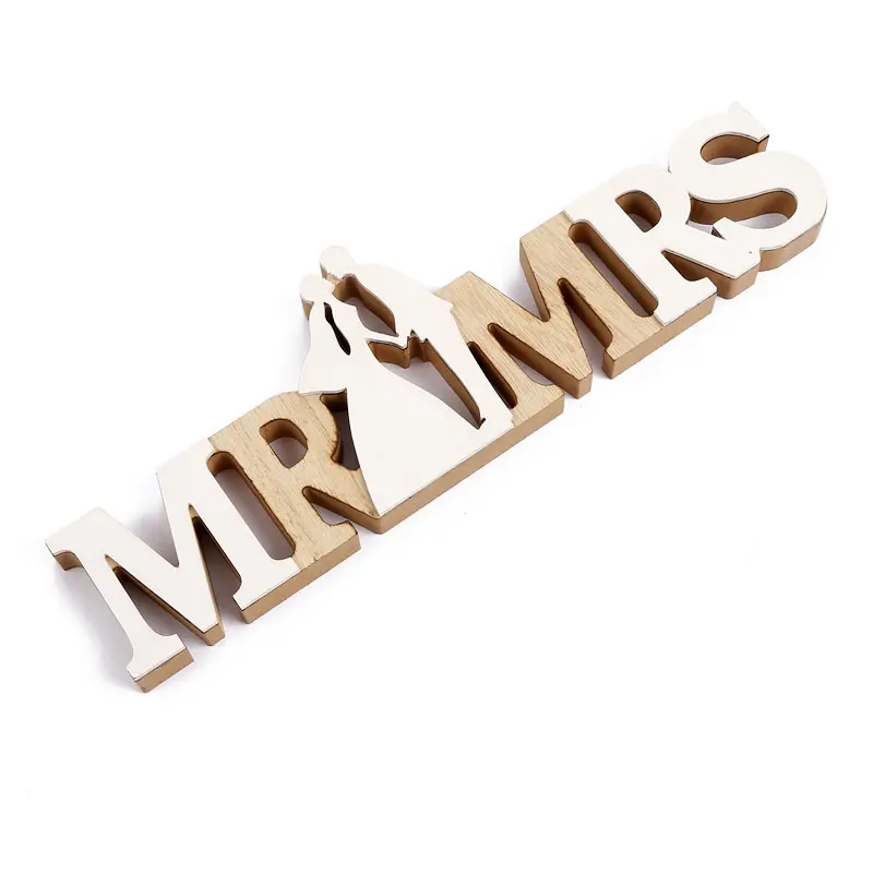 MR & MRS, decoración creativa para el hogar, accesorios de boda, decoración de letras inglesas de madera, suministros de decoración de boda, adornos colgantes