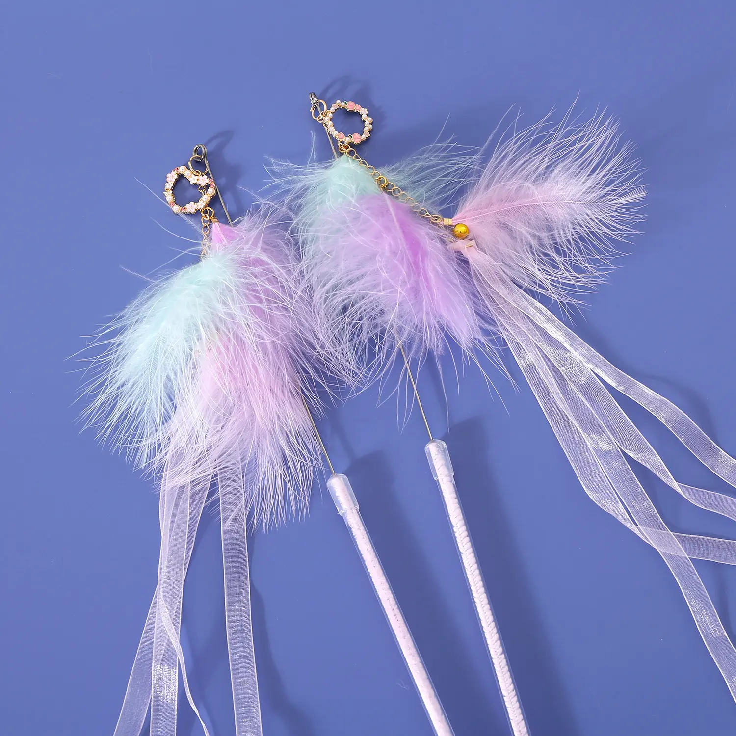 2024 Pink Cat teaser sticks feather fairy Pet Interactive Vocal Play Toy Cat Accessories Plush Bell With tassel ball