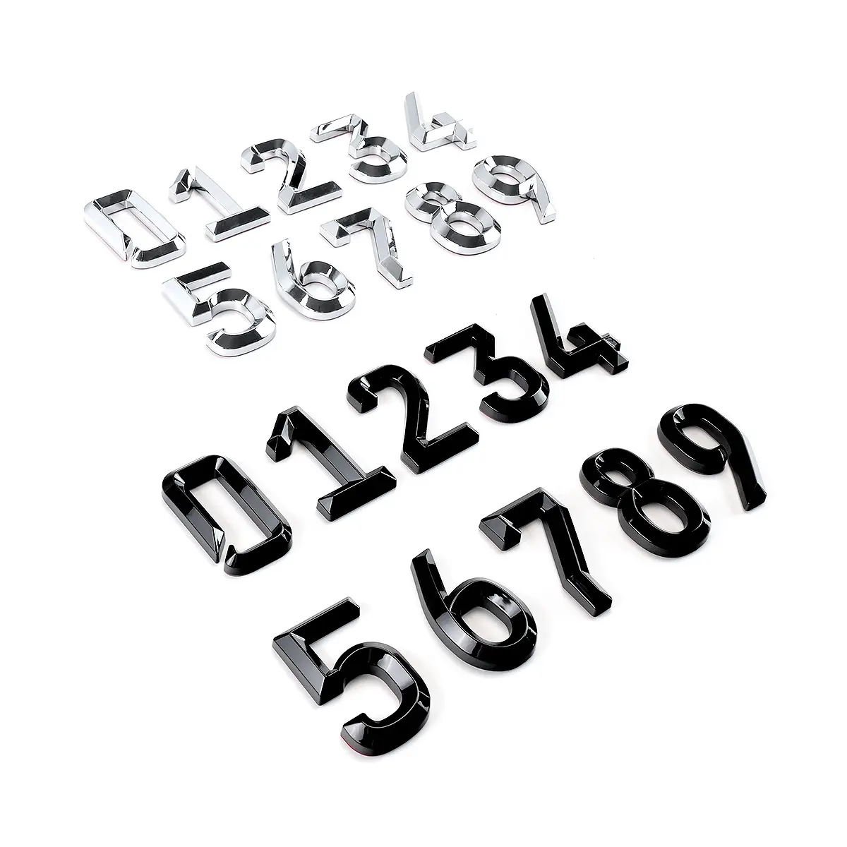 Pegatinas de emblema de coche de número de letras 3D de cromo electrochapado personalizado de alta calidad para número de placa de coche adhesivo