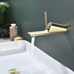 Trung Quốc Nhà sản xuất Brushed vàng brass nước vòi xử lý đơn Wall Mount Basin tắm vòi nước bồn rửa - Product Image 3
