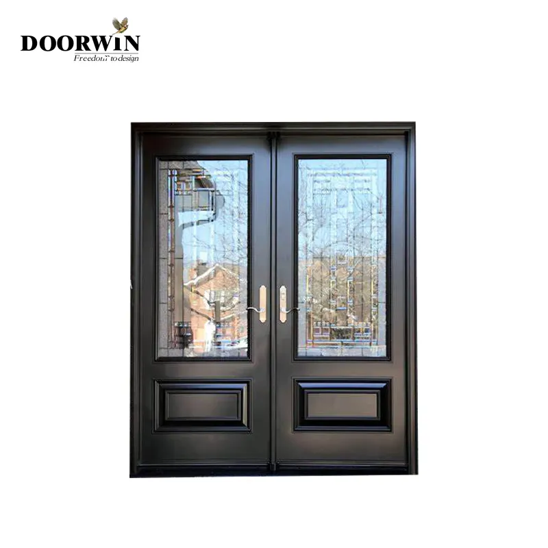 Doorwin Modern Black Aluminum Frame Entrance Door Main Exterior Doors With Graphic Design Solution