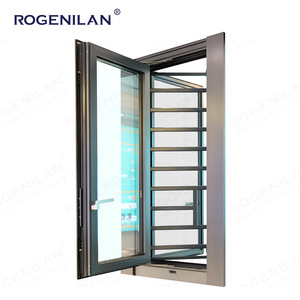 Rogenilan Customized Energy-saving Aluminum <strong>windows</strong> with Security bar Screens Tempered Glass Insulated Casement <strong>windows</strong> - Product Image 1