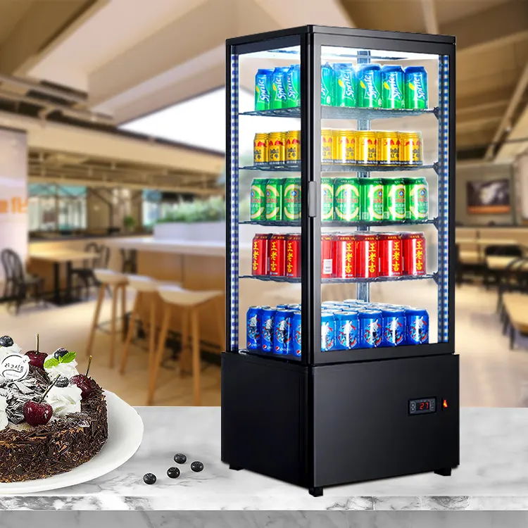 Refrigerador Vertical de cuatro lados para bebidas, vitrina de vidrio para mostrador comercial, refrigerador, 98 litros