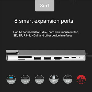 Multifunction 4k USB 2.0 <strong>8</strong> in 1 USB Type C to HD RJ4 <strong>5</strong> 100M 1000M Gigabit <strong>Adapter</strong> Hub Docking Station with Card Reader PD - Product Image 5