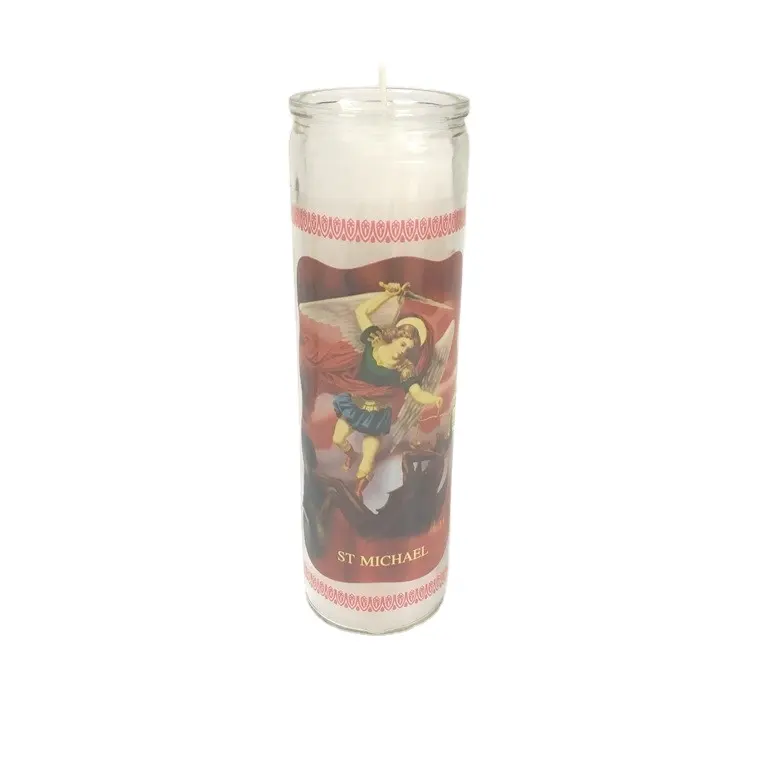 Velas religiosas de vidro de 7 dias 8 '', velas africanas com imagem st michael