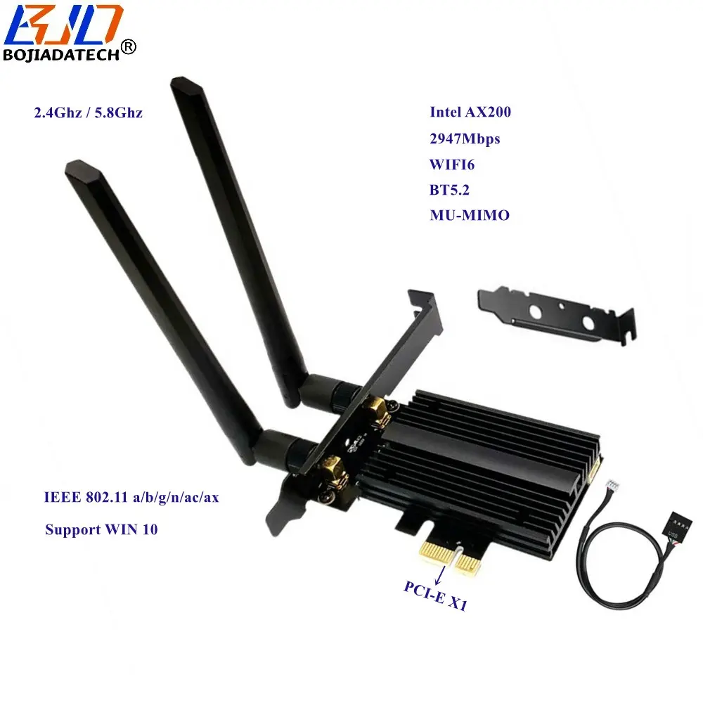 2 anten ile 2.4G 5.8G 2974Mbps Wifi adaptörü PCI-E 1X kablosuz ağ kartı MU-MIMO BT 5.2 WI-FI6 AX200