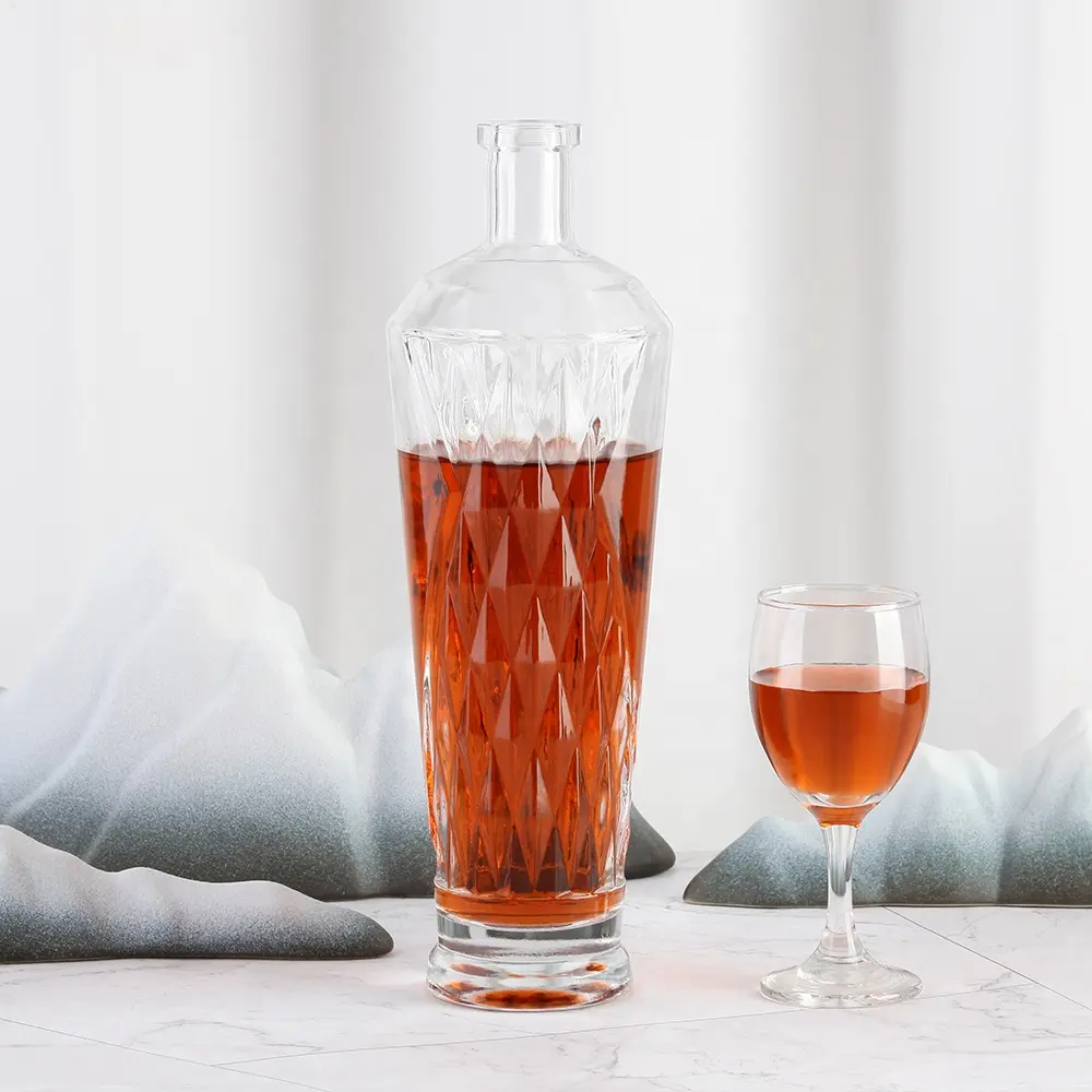 Super Flint Embossed Whisky Empty 1000Ml Round Spirit Vodka Botol Brandy Kaca
