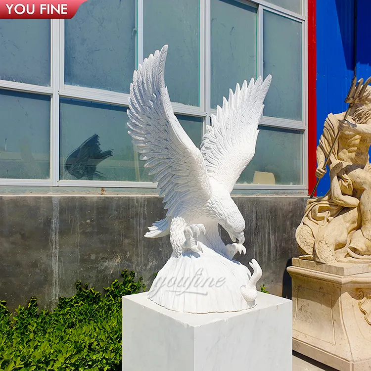 Grandes animales de jardín al aire libre famoso clásico blanco tallado a mano escultura de piedra mármol águila estatua