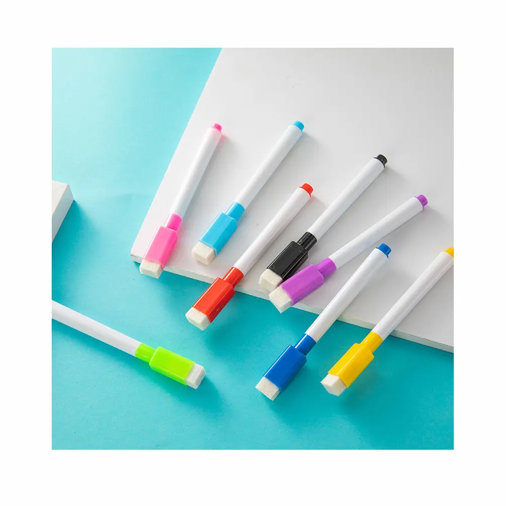 Özel yüksek kaliteli manyetik beyaz tahta kalem silgi ile kuru silme mürekkep beyaz tahta işaretleme kalemleri okul kırtasiye için