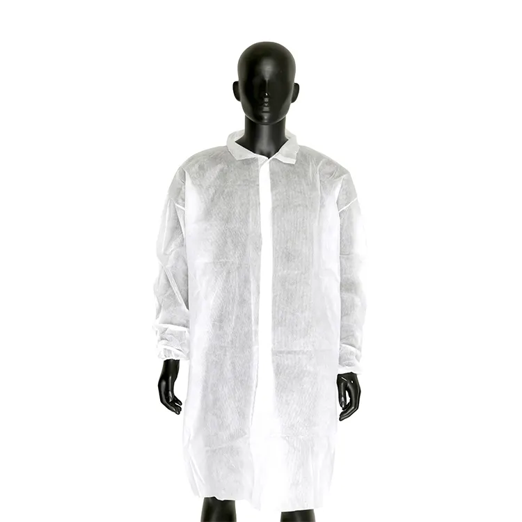 Ropa de PP de color blanco de fábrica de China para bata de visitante de laboratorio desechable de laboratorio