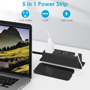 工場USパワーストリップスクリューマウント、ウルトラプラグ薄型サージプロテクター3コンセント、2つのUSBポートを備えたデスクマウントコンセント - Product Image 4