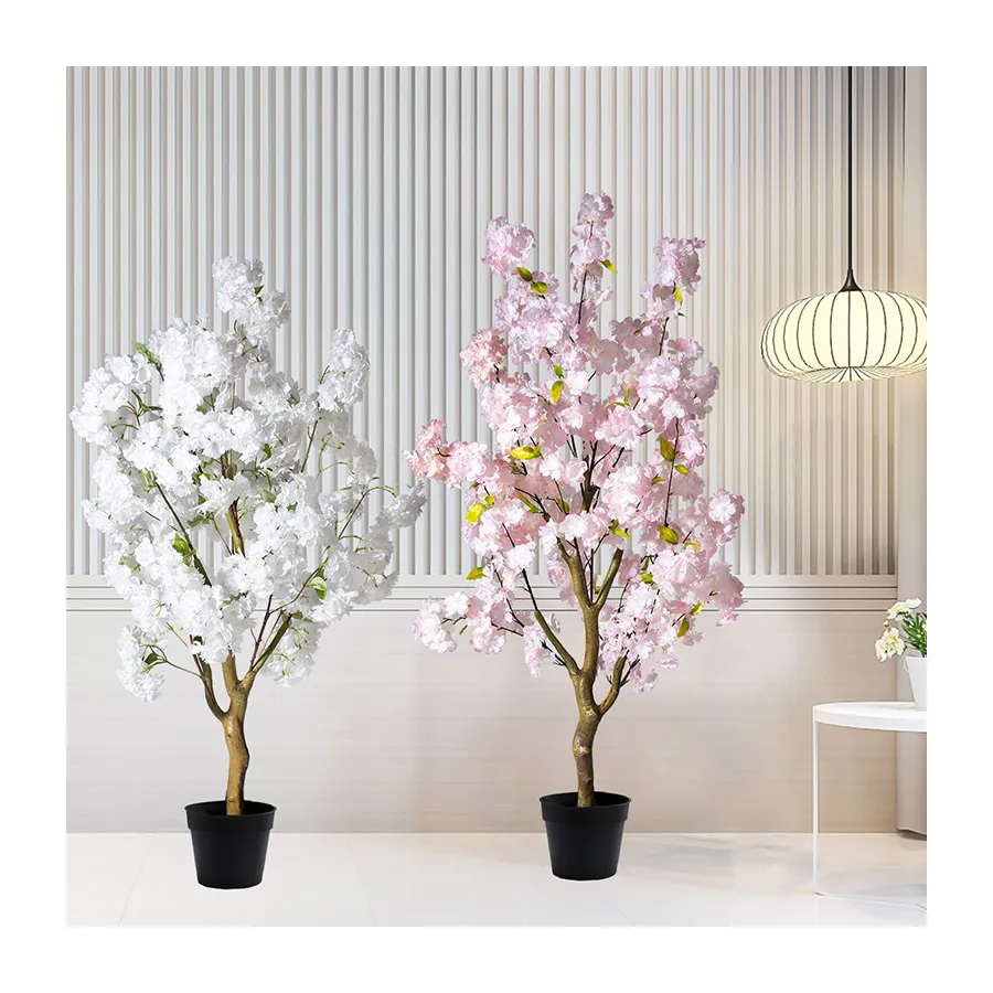 Árbol de flor de cerezo artificial en maceta, flor de seda rosa y blanca, nuevo diseño, para decoración de boda, hogar, nuevo, 2/2